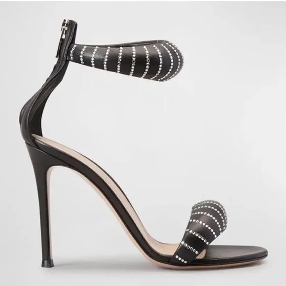 Gianvito Rossi Bijoux Crystal Puffy Nappa Black 105mm Sandals Size 8.5 - Picture 1 of 13